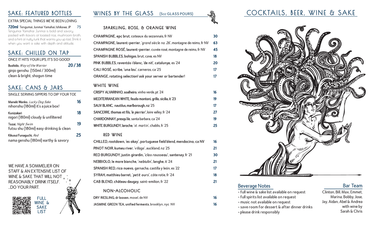 “The Nautilus Pier 4 cocktail and beer menu featuring seasonal craft cocktails, signature drinks, local New England beers, non-alcoholic cocktails, and large-format drinks at our Boston Seaport restaurant.”